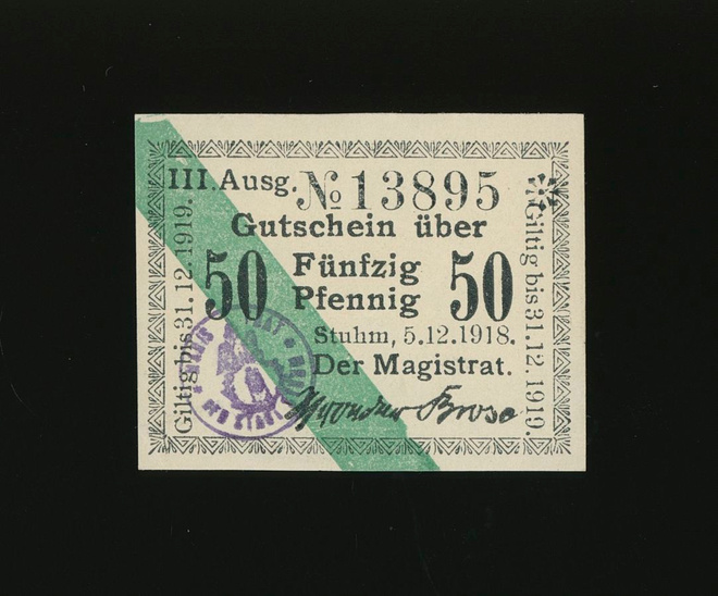 Saksa Notgeld 50 Pfennig, Stuhm 5.12.1918