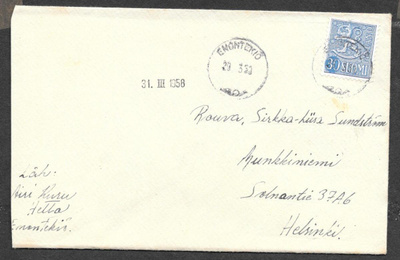 Postilähetys - Yl.m. 30mk  (LAPE 459) Enontekiö 29.3.1958