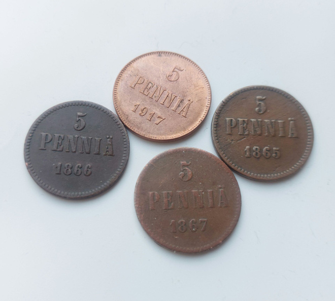 5 PENNIÄ1865, 1866, 1867 & 1917