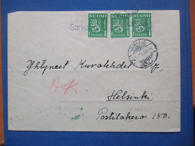 1949 Sarkamäki (Leppävirta) rivil s + Varkaus kuorella