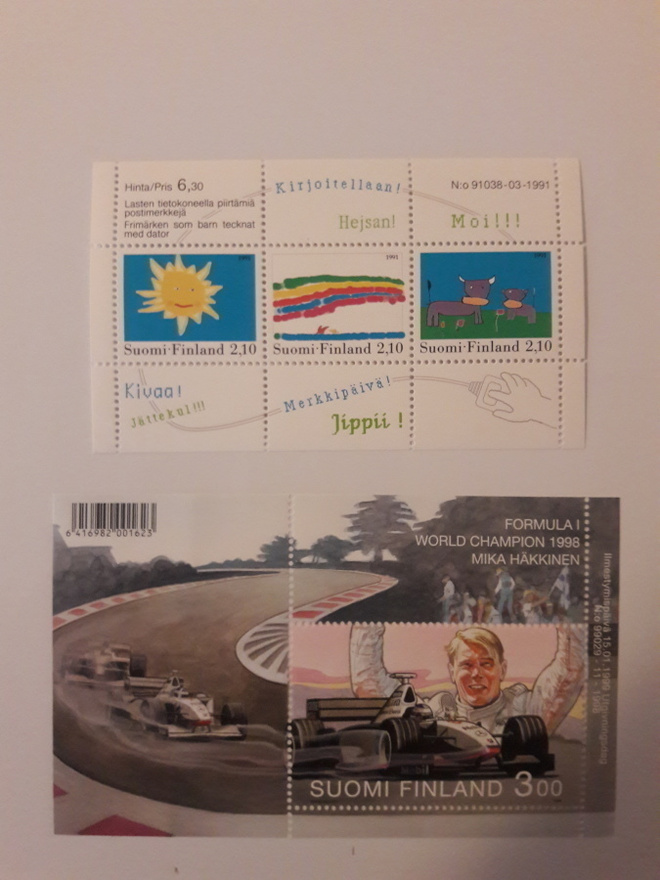 Postimerkkiarkit Häkkinen ja Lasten piirtämät