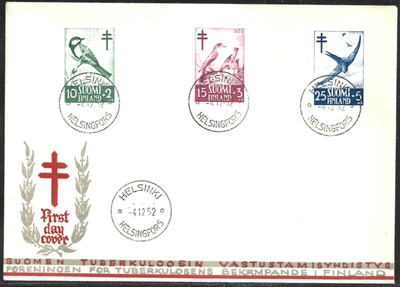 FDC 1952 Tuberkuloosi merkit  LaPe 413 - 415   LOISTOT