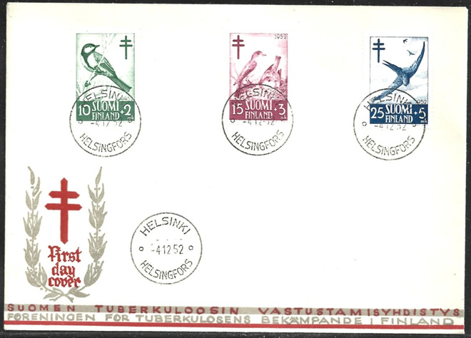 FDC 1952 Tuberkuloosi merkit  LaPe 413 - 415   LOISTOT