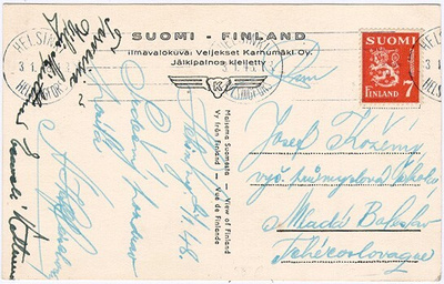 1947 7mk pun.leijona postikortti CSR:ään