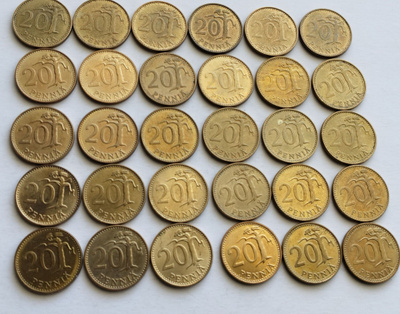 20 penniä vuodet 1963-1990, circ,  30 kpl