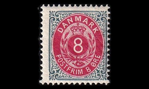 Tanska 25_II_YB ** Käyttösarja 8 öre (12¾) (1875)