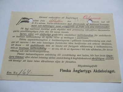 1924 FÅA Oihonna ilmoituskortti
