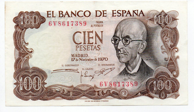 Espanja 100 Pesetaa 1970