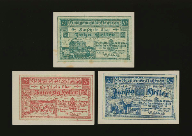 Itävalta Notgeld 10, 20, 50 Heller, Steyregg