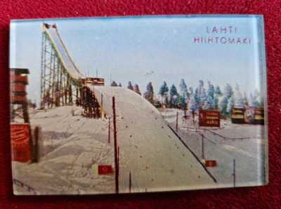 Lahti hiihtomäki vintage matkamuisto peili 9 x 5cm