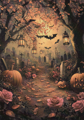 Halloween hautausmaa ja ruusut