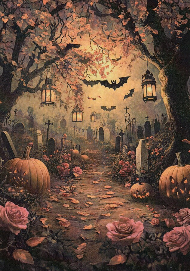 Halloween hautausmaa ja ruusut