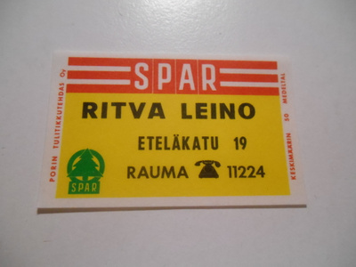 TT Etiketti SPAR Ritva Leino Rauma