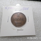 5 penniä  1905  kulkematon , hieman patinoitunut hieno raha. - pikkukuva 3