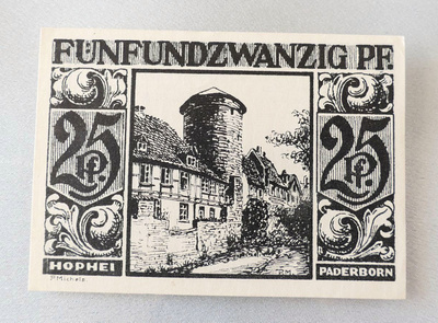 Korvikeseteli 25 pfennig. 1921 PADERBORN, Saksa
