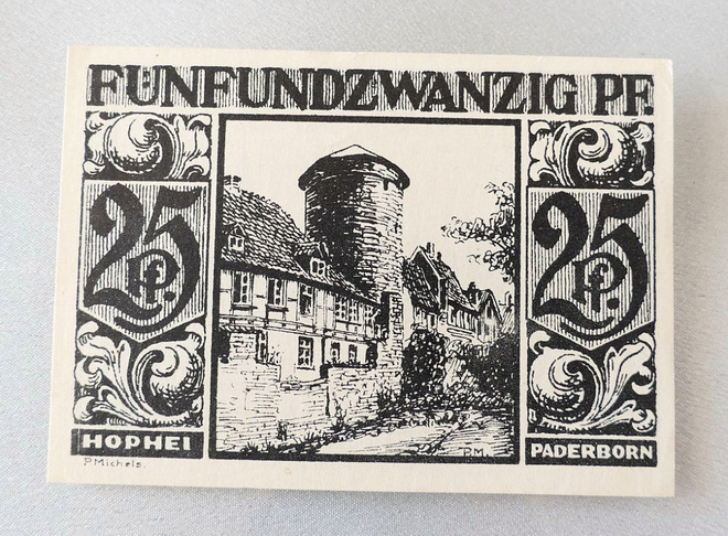 Korvikeseteli 25 pfennig. 1921 PADERBORN, Saksa