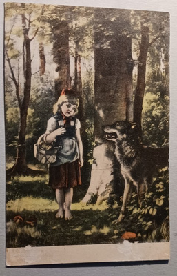 Punahilkka ja susi, vanha satukortti, ei p.