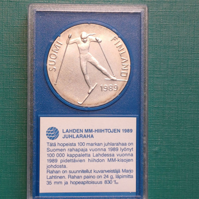100mk .  1989 MM hiihto  Lahti  Kl.  UNC  