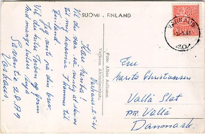 M54 1956 20 (mk) punainen postikortti Tanskaan