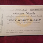 Yhden Suomen markkan shekki. Suomen pankki 1918 - pikkukuva 1