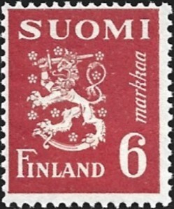 1945 M-30 Leijona 6 mk punainen ** Lape 299  SP Lm 5
