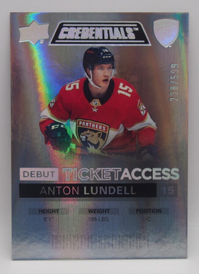 2021-22 Credentials Debut ticket access Anton Lundell /599