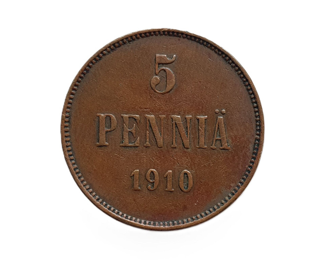 5 penniä 1910. Harvinainen. Kunto OK