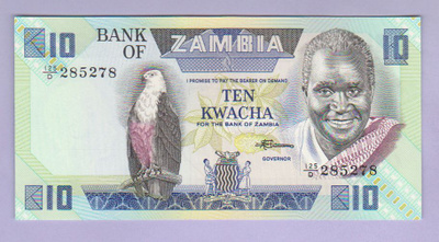 Zambia 10 Kwacha v.1986-88 UNC P-26e