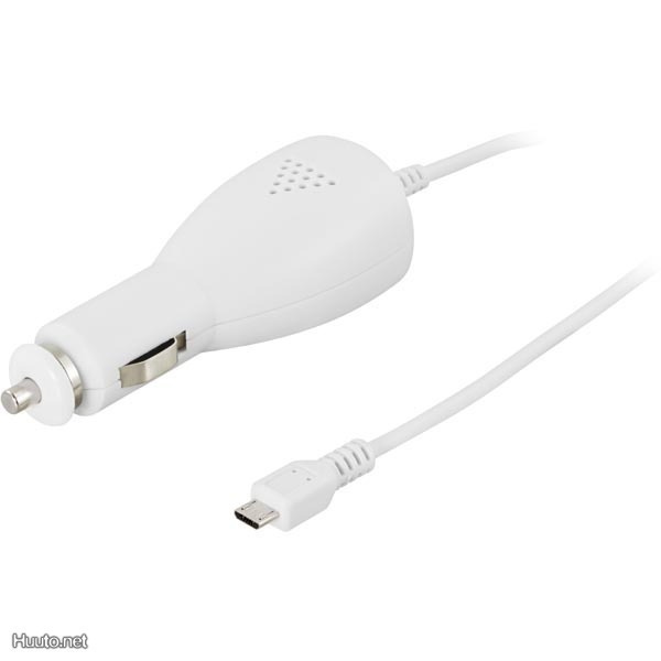 Deltaco USB laturi autoon, USB Micro-B uros, 2.1A, valk.UUSI