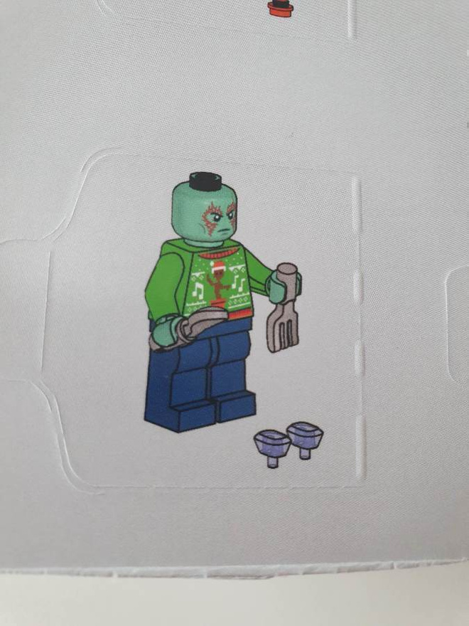LEGO Holiday Sweater Drax, Silverware, and Power Stones