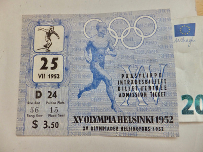 VANHA Lippu Pääsylippu Olympia Helsinki 1952 25.7.52 Stadion