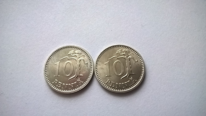 10 penniä v. 1987, M+N, Unc