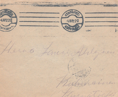 1942, Kirje Kenttäpostia, Kenttäpostikonttori 2 Kuhmoisiin