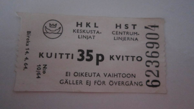 HKL keskustalinjat kuitti 35 penniä