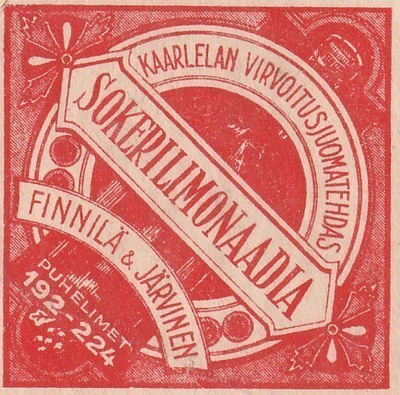1. VANHA JUOMAETIKETTI - SOKERILIMON. FINNILÄ ET JÄR(K13-S4)