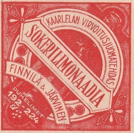1. VANHA JUOMAETIKETTI - SOKERILIMON. FINNILÄ ET JÄR(K13-S4)
