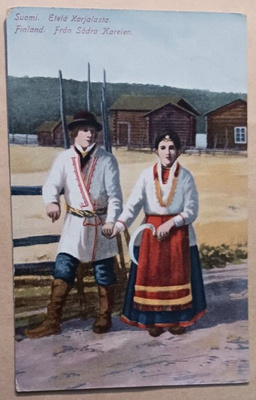 Etelä-Karjala, nuoripari kansanpuvuissa, p. 1901 (?)