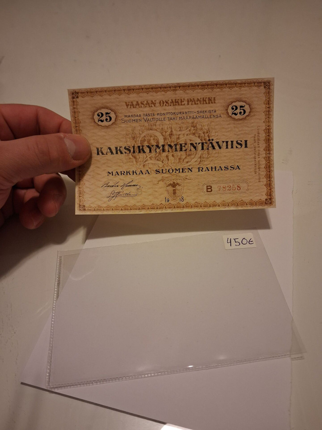 kunto !!!!!! 25 mk B 1918 waasan osake pankki