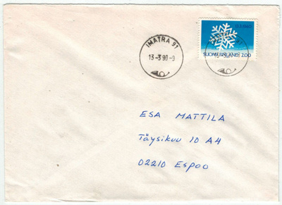 1990 Talvisota loistoleimainen kirje IMATRA -90