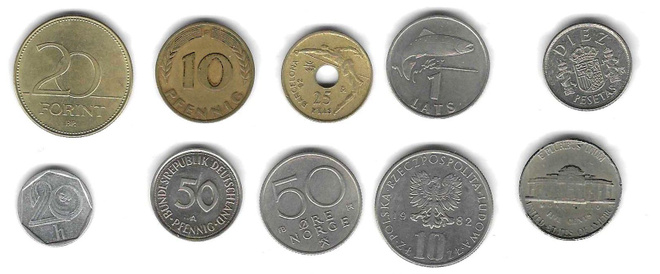 10 KPL KOKO MAAILMA KOLIKOITA KÄYTETTYJÄ MM.1950 SAKSA,LATVI