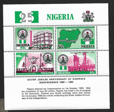 Nigeria - Itsenäisyys 25v (Mic. 459-462 ; BL 6) **