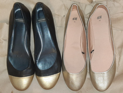 2x ballerinat 42 musta kulta Vagabond ja H&M