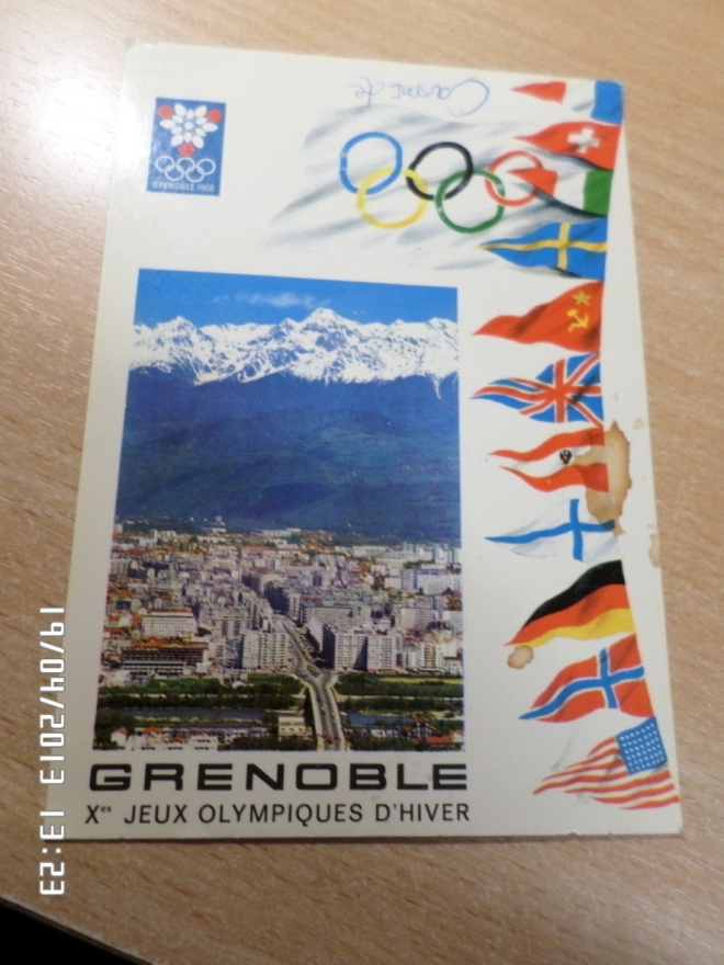 Grenoble  Olympialaisten postkortti eikoisleimalla   1968.