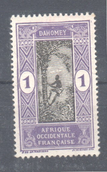 Dahomey 1912 1c liimakkeellisena.