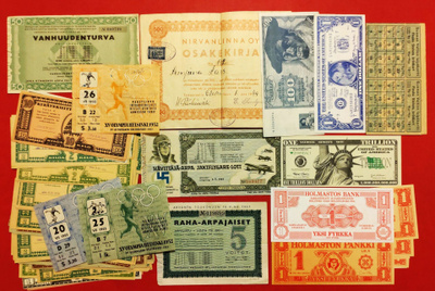 Trillion $, Arpa, Osake, Olympia lippu, Hupi setelit, ym.