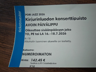 Pori jazz avoin päivälippu 2026
