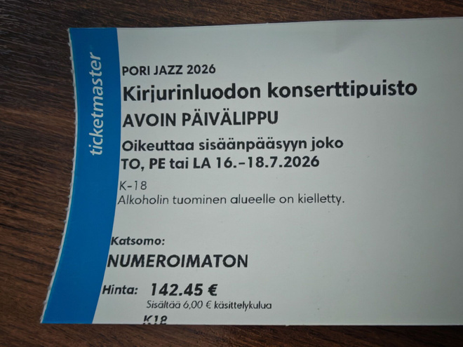 Pori jazz avoin päivälippu 2026