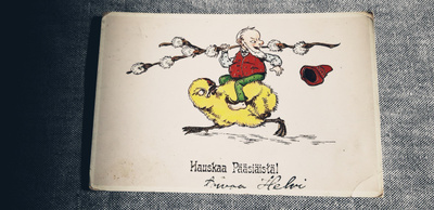 Vanha kortti v. 1924, vauhdikasta menoa  pääsiäisenä