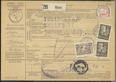 1952 40mk puunhakkaaja ruotsalaisen paketin tullaus