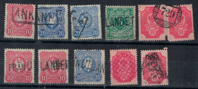 1880-1915 suomal.leimoja ulkol. merkeillä ja kuvioleimoja